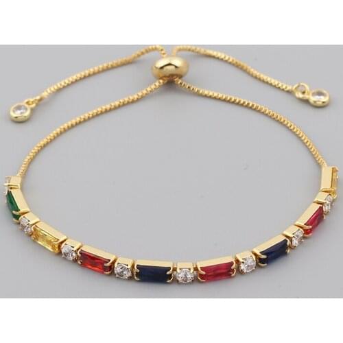 Colorful Rainbow Zircon CZ Tennis Chain Bracelet for Women adjustable initial Bracelet Femme Snake Chain Jewelry Christmas gifts