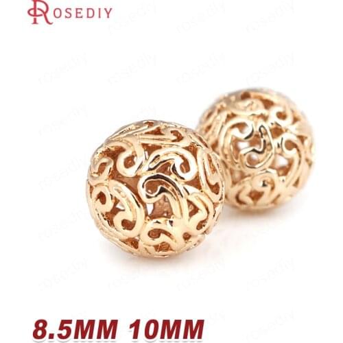 6PCS 8.5MM 10MM 24K Champagne Gold Color Plated Brass Hollow Round Beads High Quality Diy Jewelry Accessories