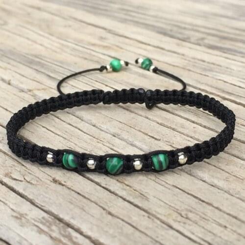Malachite Green Bead Macrame Anklet Cord Friendship Bracelet Jewelry Gift for Her
