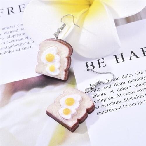 Simulation Food Bread Earrings with HolesFun Egg Toast Pendant EarringsCreative Handmade Jewelry Party Personalized Jewelry