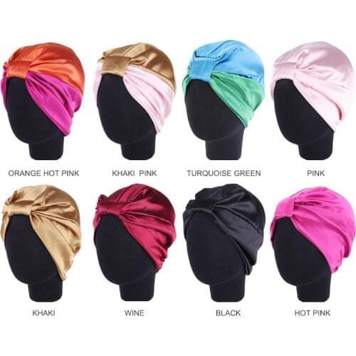 Fashion Silk Turban Bonnet For Women Satin Hat Stretch Headband Beanie Caps Scarf Bohemian Breathable Headwrap Hair Accessories