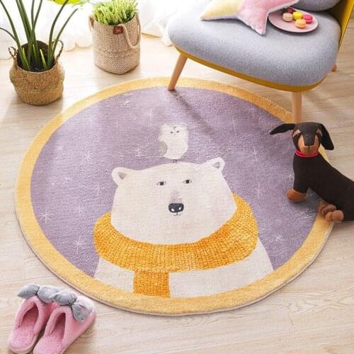 Soft Cartoon Round Carpet Floor Mat Bedroom Polyester Rainbow Bear Rug Anti-Slip Baby Play Mat Nordic Kids Room Hall Decoration