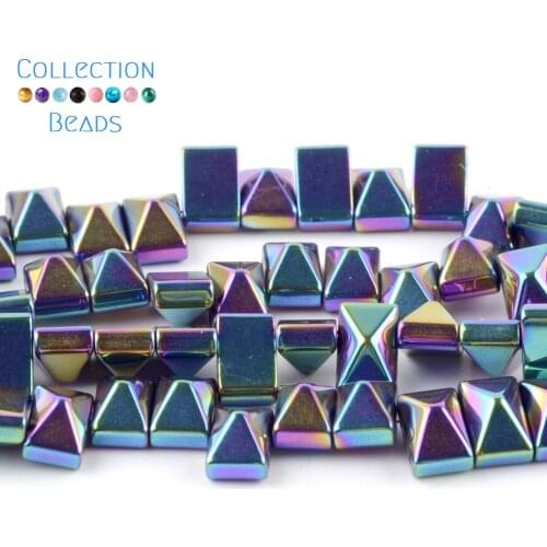 Natural Stone Colorful Pyramid Double Hole Hematite Loose Beads For Diy Jewelry Making Bracelet Necklace Accessories 8x4mm 15