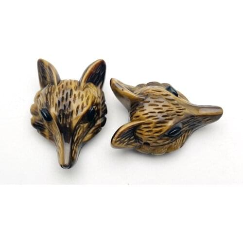 Fashion good quality natural tiger eye stone Carved Wolf Head Pendants for Necklace jewelry making free shipping Wholesale 2pcs