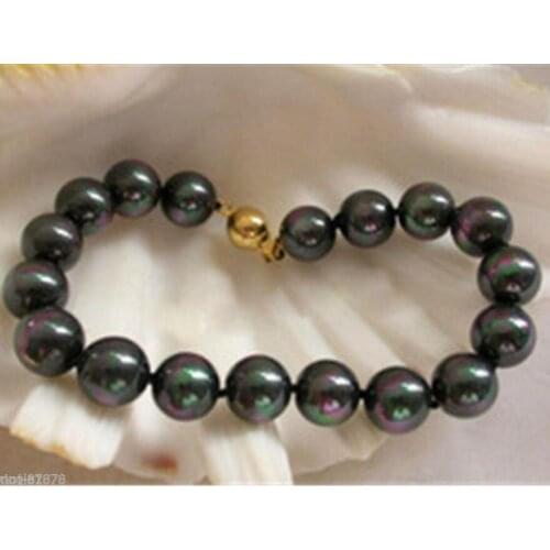 New hot Charming8mm Black South Sea Shell Pearl Bracelet 7.5'' AAA
