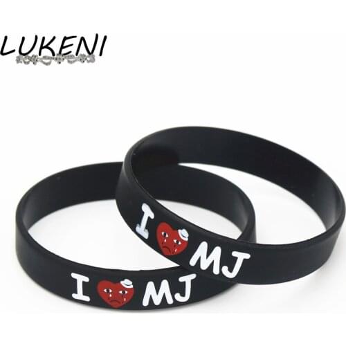 LUKENI 1PC New I Love MJ Michael Jackson Silicone Wristband Printed Black Bracelets&Bangles for Music lovers Gifts Jewelry SH154