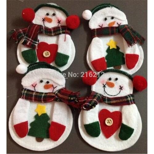New Arrive Christmas &Santa Kitchen Cutlery Suit Holders Porckets Knifes and Folks Bag Snowman Shaped