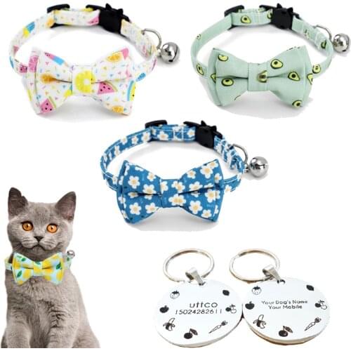 Breakaway Kitten Cat Collars Personalized Custom ID tag Nameplate Cats Necklace Collar Bell Bowtie for Cat Kitty Puppy Chihuahua