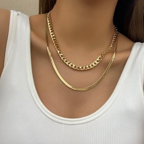 Flashbuy Punk Simple Snake Bone Chain Choker Necklace for Women Men Vintage Charm Cuban Thick Chain Gold Color Necklaces Jewelry