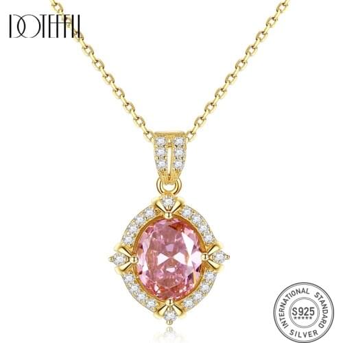 DOTEFFIL Hot Sale 100% 925 Sterling Silver Pendant Necklace Lucky Pink Clear CZ Pendant Necklace Women Luxury Jewelry Wholesale