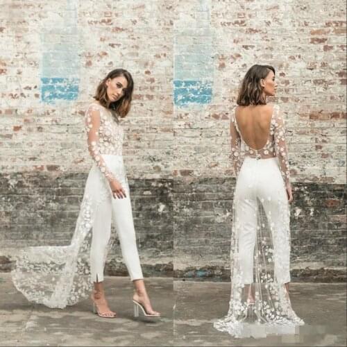 Ashi Studio 2020 Prom Dresses Jumpsuit With Outfit White High Neck Two Pieces Evening Dress Custom Made Pant Suit