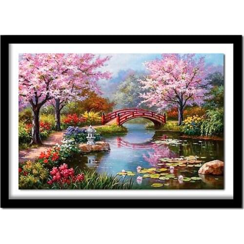 Full 5D Diy Daimond Painting "Tree&Flower" 3D Diamond Painting Round Rhinestone Diamant Painting Embroidery Garden Scenery