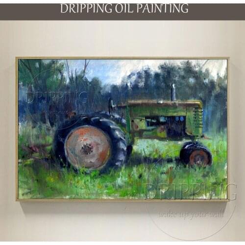 Superb Artist Hand-painted High Quality Impressionist Tractor Oil Painting on Canvas Big Still Life Tractor Machine Oil Painting