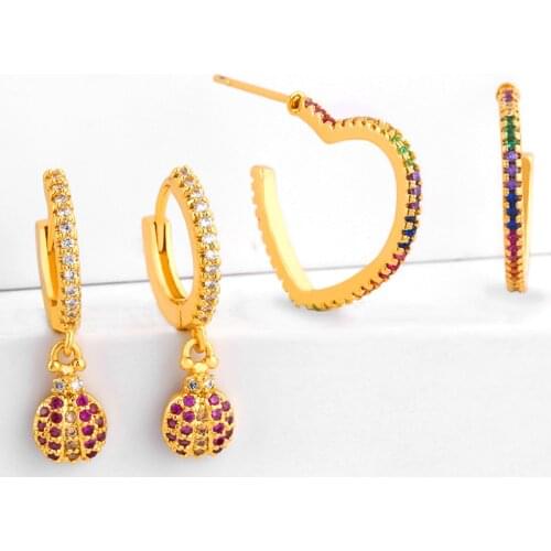 Rainbow Water Drop Earrings Gold Tiny Star Heart Earrings Aretes De Moda Huggie Jewelry Woman Colorful Zirconia Earrings ers-r27