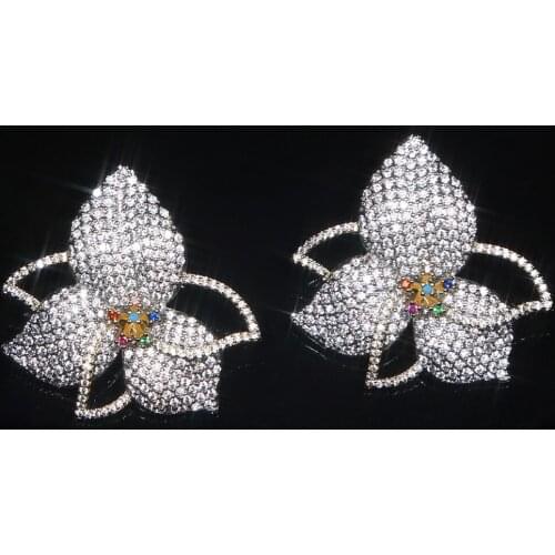 Romantic Two Tones Full Micro Cubic Zirconia Stones Earring Geometric Big Luxury CZ Flower Earrings Women Wedding Party Jewelry