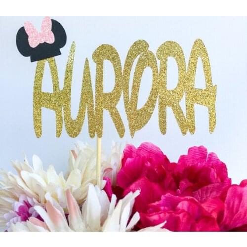 Pink Mouse Cake Topper Gold Glitter Paper Cake Topper Girls Birthday Party Decoration Supplies First Birthday Mouse Topper Decor