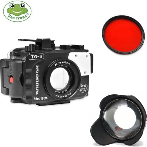 Seafrogs TG-6 60m/195ft Waterproof Underwater Diving Camera Housing Case for Olympus TG-6 w Fisheye two color