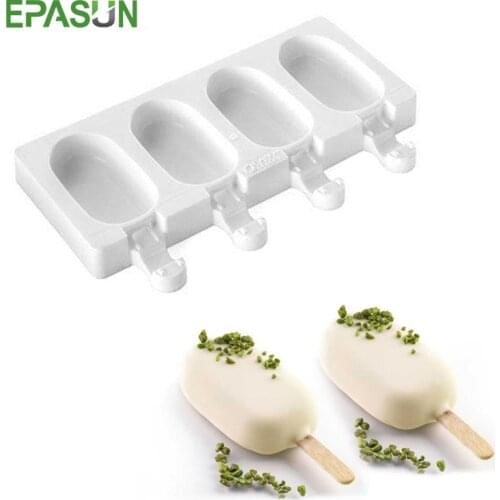EPASUN 4 Grids Silicone Ice Cream Mold Ice Pops Mold DIY Ice Cube Tray Cake Maker Bar Mold Pudding Tube Freezer Ice Cream Maker