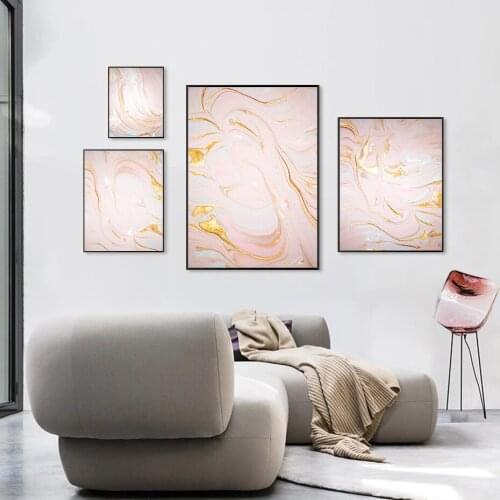 Modern Abstract Gold Sand Canvas Design Painting for Living Room Pink Gold Luxury Painting Home Decor Wall Art Printing Poster