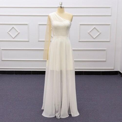 Wedding Dress 2021 One Shoulder Bridal Gown Custom Made Cheap Pleat Chiffon Side Zipper High Quality SJ471