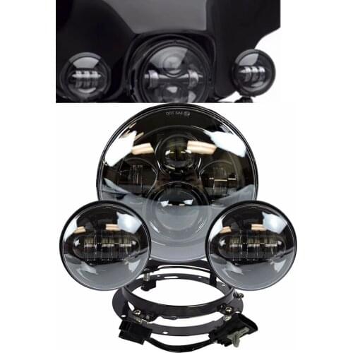 7inch LED Headlight +4.5inch Fog Lights with 7"Bracket Mounting Ring for Harley Touring Electra Glide Road King Street Glide