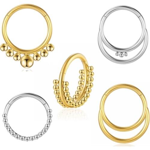 Titanium gold Nose Rings Women Hinged Segment beads nose ring Earring Clicker Labret Tragus Cartilage Stud nose Piercing Jewelry