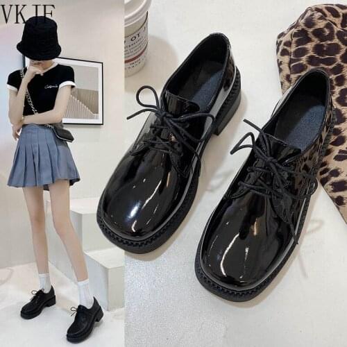 British Small Leather Shoes Womens Platform Heels Sexy Autumn 2021 New Retro Thick-soled Lace-up Shoes