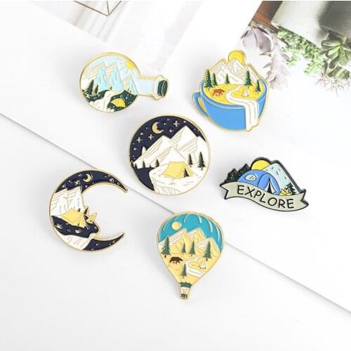 Fashion Starry Sky Shape Mountain Enamel Brooches For Women Girls Cute Geometric Lapel Badge Pins Bag Clothes Jewelry Gifts