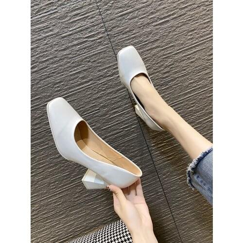 Simple Solid Color Square Heel Temperament Ladies Single Shoes Spring And Autumn Fashion Daily Commuting Elegant High Heels