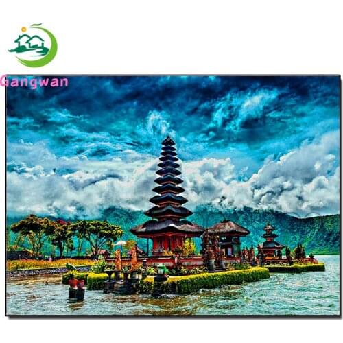Scenic building diamond painting mosaic lake beratan bali indonesia 5d diy handmade embroidery kit full square round drill decor