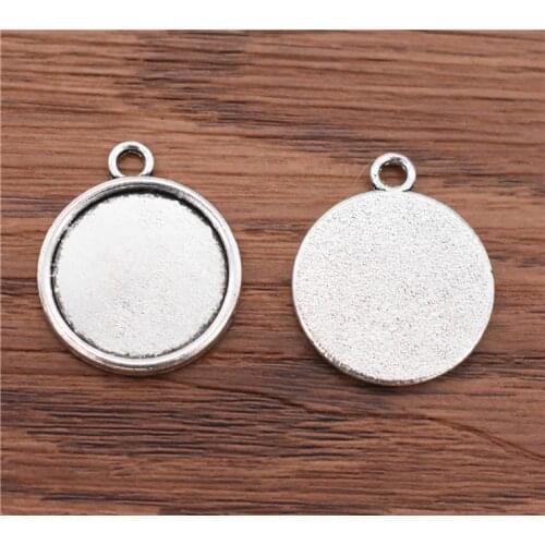 10pcs 20mm Inner Size Antique Silver Plated Simple Style Cabochon Base Cameo Setting Charms Pendant-B3-11