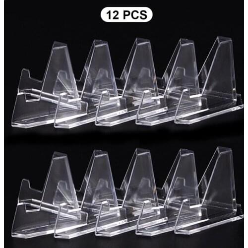 12Pcs Coin Holder Mini Clear Acrylic Transparent Easel Stands Coin Display Easel Post Card Display Collection Coin Storage Rack