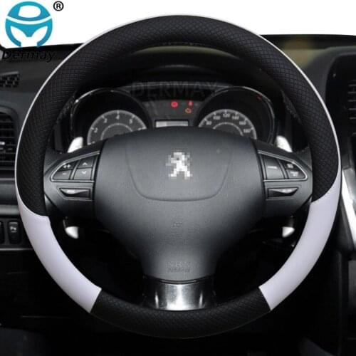 100% DERMAY Brand Leather Car Steering Wheel Cover Anti-slip for Peugeot 4008 2012 2013 2014 2015 Auto Accessories