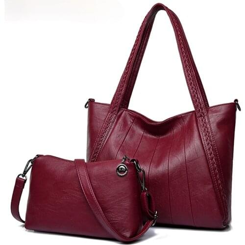 2 sets Ladies Casual Tote Bags sac a main Women Handbag Leather Women Shoulder Bags Famous Brand Designer Women Messenger Bags