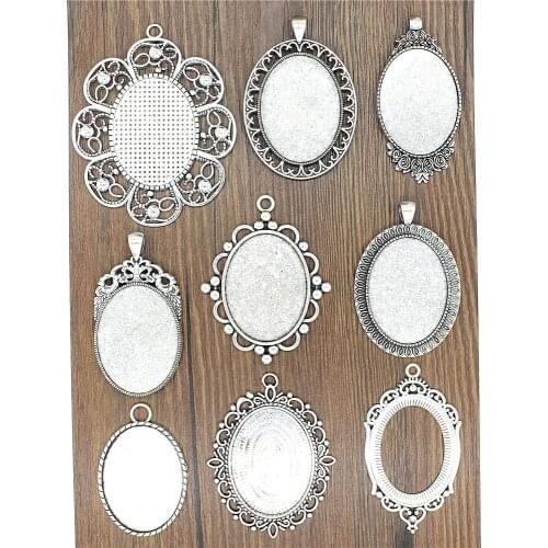 2pcs Fit 30x40mm Oval Glass Cabochon Base Setting Pendant Tray For Jewelry DIY Making Antique Silver Color FM4016