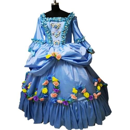 2020 New blue victorian Halloween Cosplay dress Colonial Georgian Renaissance Gothic Historical dress D-391