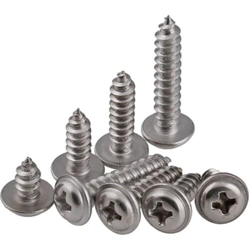 M2 M2.6 304 Stainless Steel Round Head / Pan Head With Pad Flat Tail Self-Tapping Screws With Pad Screws 50 Pcs