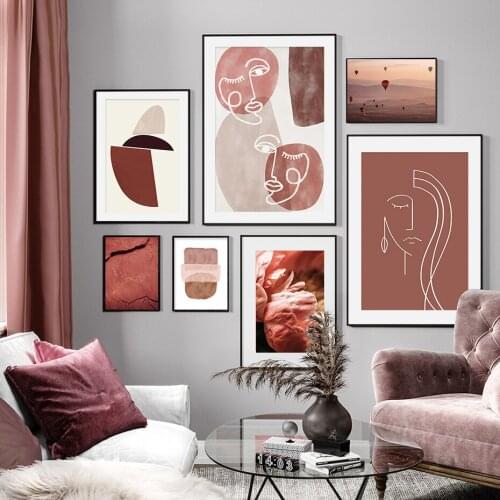 Abstract Face Line Blooming Floral Modern Posters Canvas Painting Wall Art Print Picture for Living Room Interior Home Decor