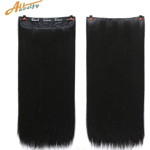 Allaosify 50-100cm Long Clip in One Piece Synthetic Hair Extension with 5 Clips Black Brown Hair for Womens Long Wigs