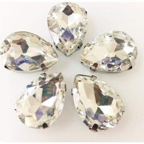 Free shipping! white Teardrop Crystal glass flatback sew on stone, sew on rhinestones with claw ,diy/clothing accessories