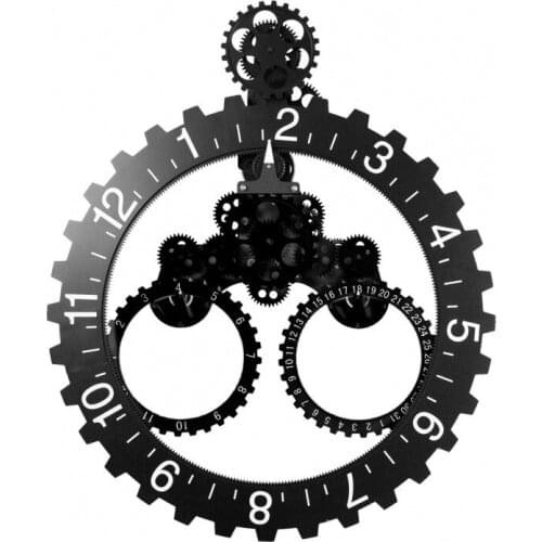 Large mechanical style gear quartz movement wall clock decorated with modern steampunk big moon / date / hour wheel clockLB32804