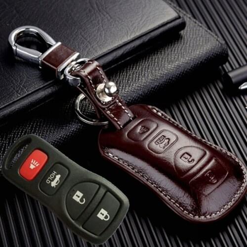 Genuine Leather Car Key Fob Cover for infiniti G35 I35 M45 QX56 Remote Control for Nissan 350Z Sylphy Keyless Key Holder Cas