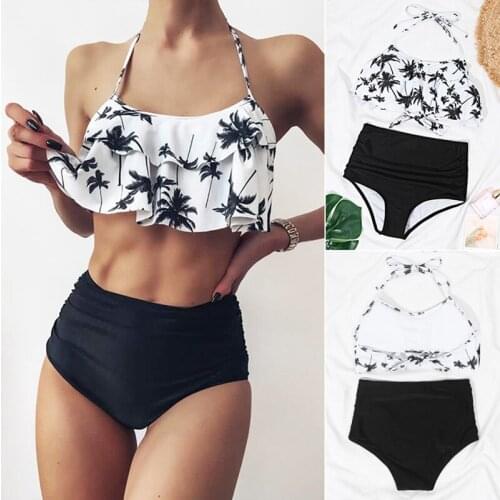 Women Print Bikini High Waist Swimsuits Ruffles Bikinis Swimming Suit for Womens Push Up Bathing Suits