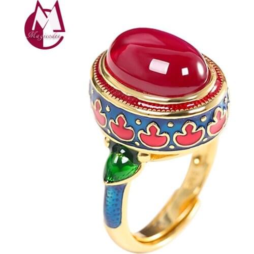 Enamel Inlaid Gems Red Corundum Adjustable Ring Pure 925 Sterling Silver Jewelry Women For Girls 2021 Trend Luxury Designer R49