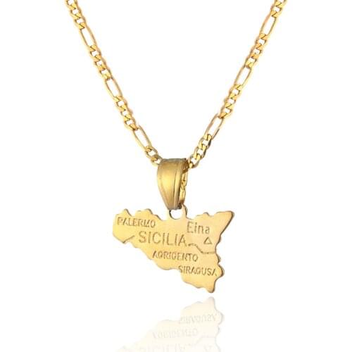 Ethlyn Sicilia Map pendant & necklace for women & men Gold Color Sicilia map fashion birthday /anniversary gift P21