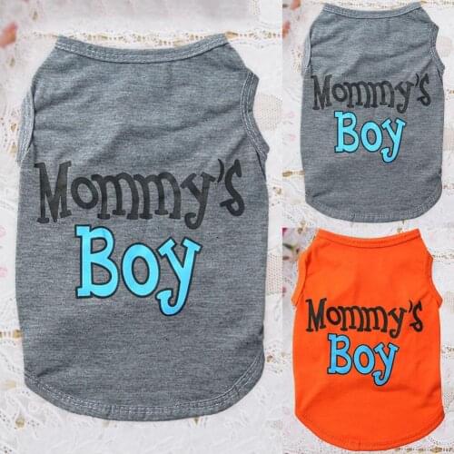 Dog Clothes for Small Dogs T Shirt Pet Tops Letter Printing Breathable Polyester Fashion Puppy Vest for Summer Monmmy`s Boy