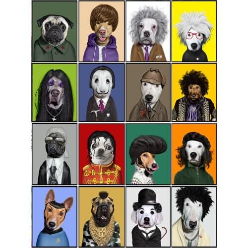 Personality Pet Star Portrait Posters and Prints Pet Dog Wall Art Picture Living Room Decoration Retro Nostalgic Canvas Painting