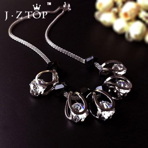 JZTOP Ladies Crystal Necklace Rhinestone Hollow Pendant Short Sweater Chain Exquisite Colar Jewelry Gift For Woman