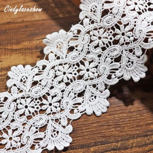 2Yards 10.3cm Width White Embroidered Flower Lace Trim Water Soluble Lace for Curtain Sofa Edge Decoration Sewing Appliques