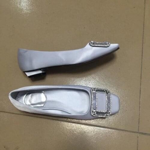 Square Toe Low Heel Square Buckle Rhinestone Womens Pumps Shoes 2021 New Womens Shoes Ladies Comfortable Shoes